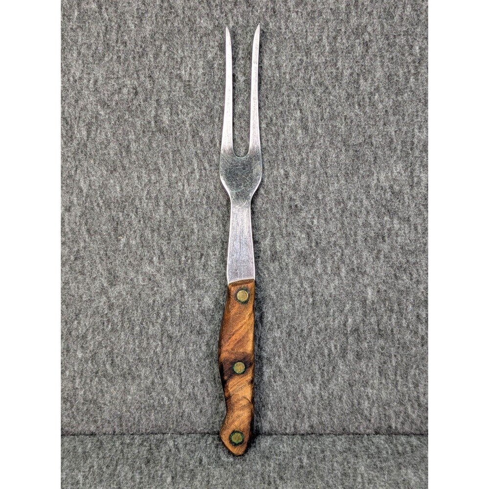 Vintage Lifetime Cutlery Jet Cut D-400 Carving Fork Wood Handle Japan 11"